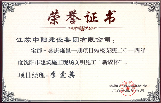 沈陽(yáng)市建筑施工現(xiàn)場(chǎng)文明施工 新貌杯